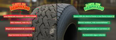 COMPARATIVA VISUAL DE UNA LLANTA CON PROS Y CONTRAS DE NO RENOVAR
