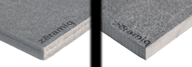 Close up de comparativa entre porcelanatos rectificados y sin rectificar