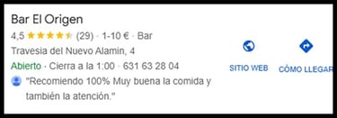 reseñas de bar el origen, 4,5