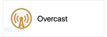 a white card with a black and orange overcast logo