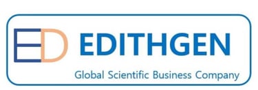 Edithgen Global Scientific Business Company logo with blue and orange lettering in a rounded frame.