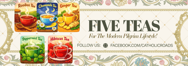 Color Banner Cartoon Style With Five Types Of Tea