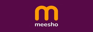 Official Meesho logo with an orange letter M and white text on a purple background for the e-commerce platform.