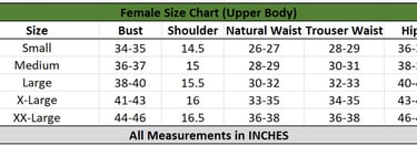 female size chart