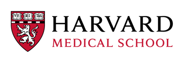 Official Harvard Medical School logo featuring the red shield with a lion and Veritas books.