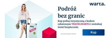 kobieta z walizką i napis podroz bez granic kup polise turystyczna z kodem rabatowym travelwartap 