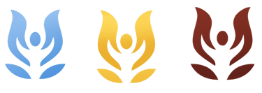 Driekleurig logo dat verbinding tussen lichaam, geest en ziel weergeeft.