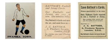 Vintage Swansea Town football cards from J. C. Battock advertising prizes for collectors.