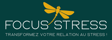 a dragonfly logo with the words focus stress