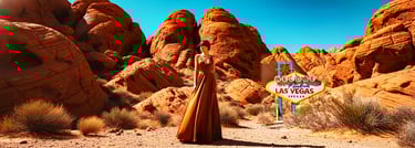 a woman in a long dress standing in front of a sign that says welcome to