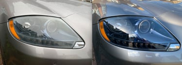 Maserati QPV before and after headlight restoration 