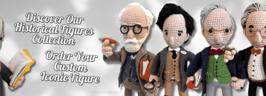 amigurumi figures of historical iconic characters