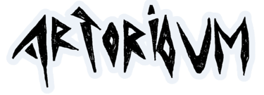 Hand-drawn ARTORIUM logo in a black metal style font with sharp, jagged white outlines.