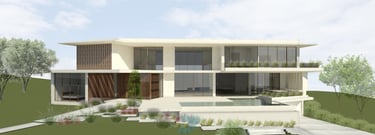 Moradia em Lagos. Projeto de Arquitetura. Vista tridimensional do alçado principal.