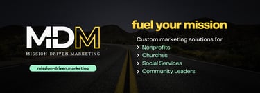 Ad for MDM, offering custom marketing solutions for nonprofits, churches, social services, and community leaders