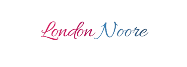 London Noore brand logo featuring red and blue cursive calligraphy on a white background.