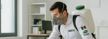 espcialista realizando servicio de fumigación de una casa en cdmx