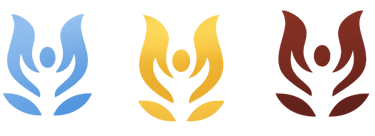 Driekleurig logo dat verbinding tussen lichaam, geest en ziel weergeeft.