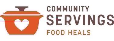 Community Servings Logo: a heart shaped potted in a potted potted with a heart shaped pot
