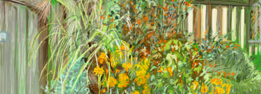 Great Dixter porch view - digital drawing