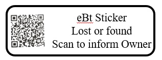 Electronic Bag Tag in the form of sticker for laptop and passport. They uniquely identify the laptop and connects with owner