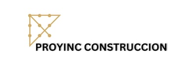 Proyinc Construccion logo with a gold geometric blueprint icon and bold black text.