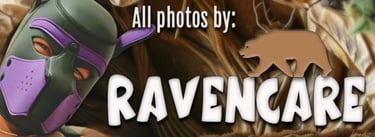 Man in bear mask with a bear logo and RAVENCARE