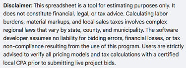 Disclaimer for Estimator Buddy a Free Landscape Estimating Software for Professionals