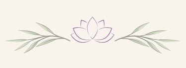 Elegant purple lotus flower outline flanked by green willow leaf branches on a cream background.