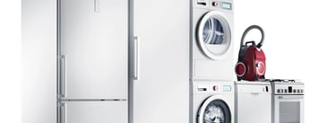 a refrigerator with a red kettler and a red kettler