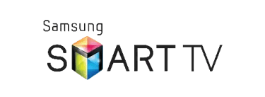 Samsung Smart TV logo featuring a colorful 3D cube icon on a black background.