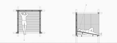 A floor plan and elevation of a wood pavilion