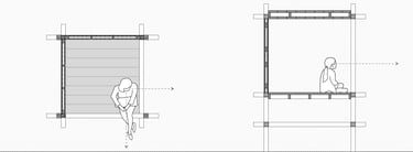 A floor plan and elevation of a wood pavilion