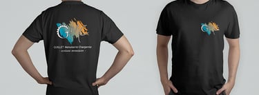 Buste d'un homme avec t-shirt noir et inscription GMC dessus