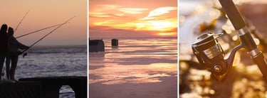 a person standing on a dock with a fishing rod