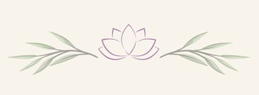 Elegant purple lotus flower outline flanked by green willow leaf branches on a cream background.