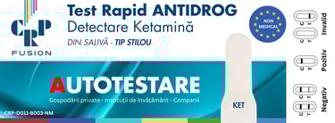 Test rapid tip stilou pentru detectarea ketaminei în salivă cu diagramă de interpretare a rezultatelor.