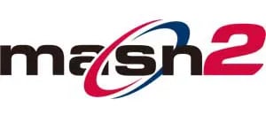 Mash2 corporate logo featuring black lowercase text and a red number two with a circular swoosh.