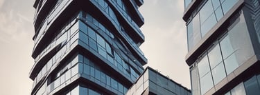 Elegant modern office with sleek black and gold accents, symbolizing premium real estate consulting.