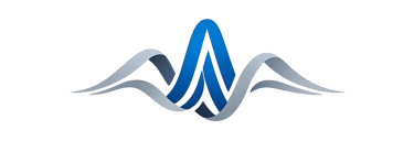 Isotipo de Wave Music Business en azul y plata con forma de onda sonora