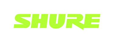 a green and black logo with the word shure