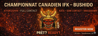 IFK Canadian Championship – Bushido 2026 banner for Kyokushin tournament in Terrebonne, Quebec.
