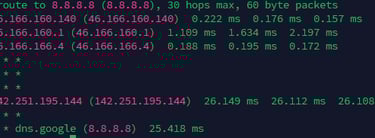 tracerout command output