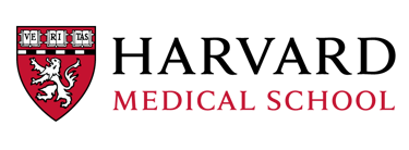 Official Harvard Medical School logo featuring the red shield with a lion and Veritas books.