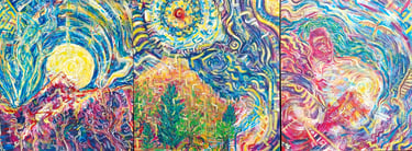 triptyque acrylique entre paysages impressionnistes et psychédéliques