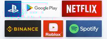 logos servicios digitales PlayStation Google Play Netflix Nintendo Roblox Spotify tarjetas regalo di