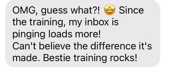 a text message from a customer who is asking her to be a trainer