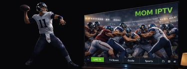DROGON TV service streaming a live American football game on a modern widescreen TV display.