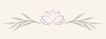 Elegant purple lotus flower outline flanked by green willow leaf branches on a cream background.