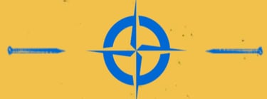 a compass - shaped object with nails pointing to the center